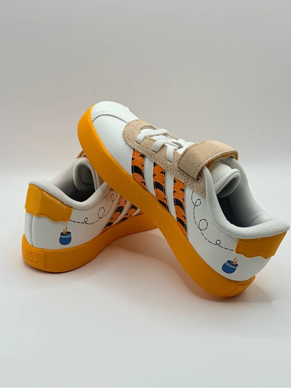 Adidas VL Court Kids Winnie EL White & Yellow Tigger Sneakers - Velcro Closure